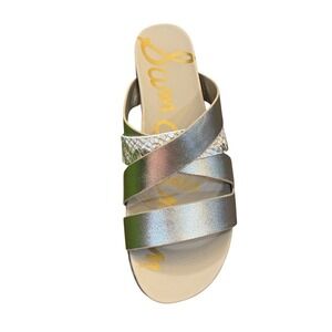 Sam Edelman Ariele Gold Snake Print Leather Platform Slide Sandals Size 10